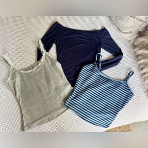 Stylish Women's Tops Set - Navy, Gray, Blue Striped